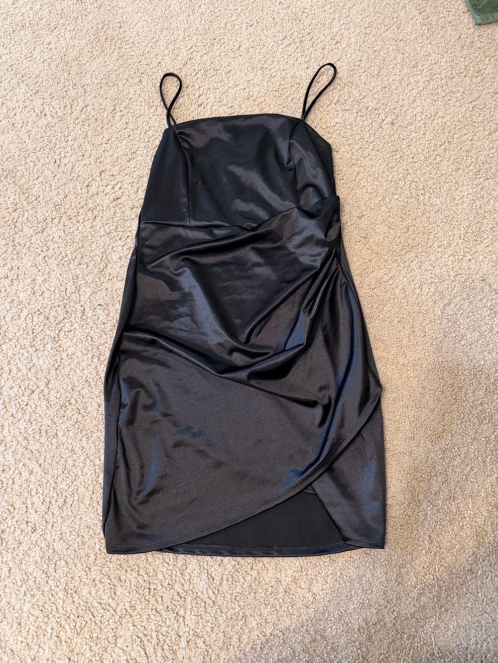 Vibe Black Satin Mini Dress with Draped Front